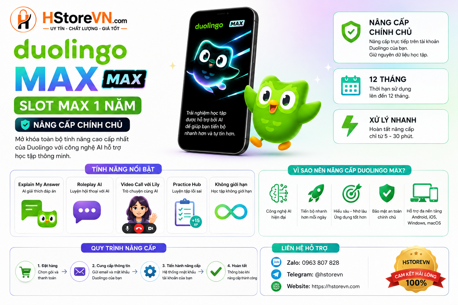 Duolingo Max - Duolingo Slot Max 1 Năm - Nâng Cấp Chính chủ
